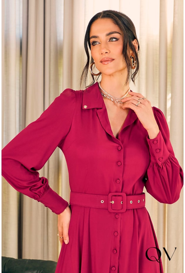 VESTIDO CHEMISIE GODÊ MARSALA - JANY PIM VESTIDO CHEMISIE GODÊ MARSALA - JANY PIM