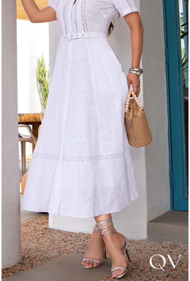 VESTIDO CHEMISIER EM LAISE BRANCO - LUZIA FAZZOLLI