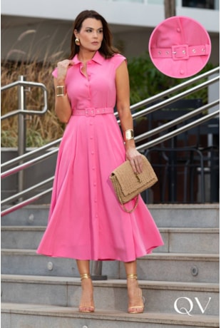 VESTIDO CHEMISIER EM VISCOSE ROSA - LUZIA FAZZOLLI