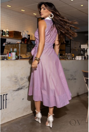 VESTIDO CHEMISIER GOLA BORDADA EM TRICOLINE LISTRADO - LUZIA FAZZOLLI