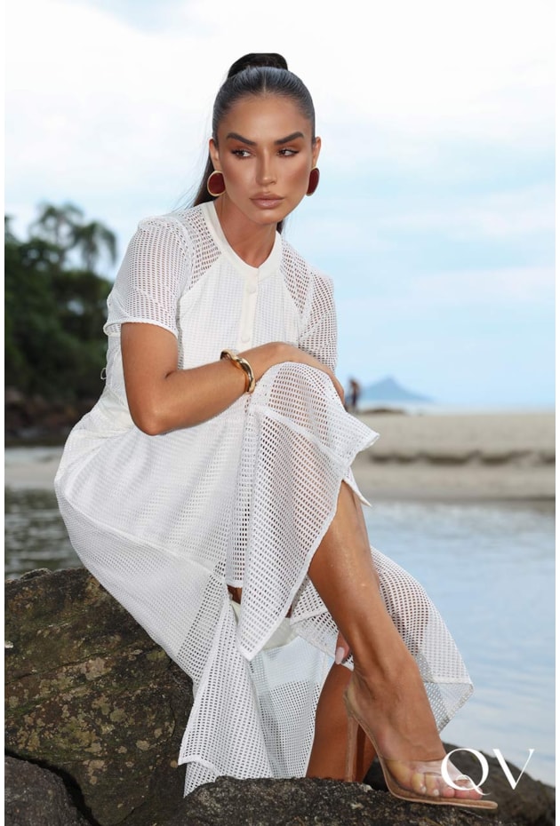 VESTIDO CHEMISIER TELA OFF WHITE - LUZIA FAZZOLLI