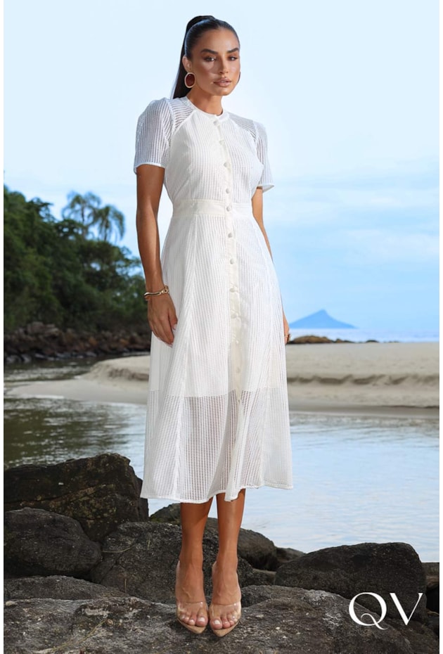 VESTIDO CHEMISIER TELA OFF WHITE - LUZIA FAZZOLLI