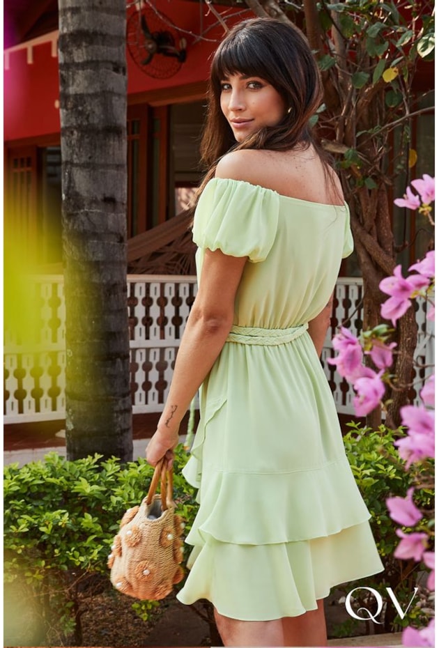 VESTIDO CHIFFON COM CINTO TRANÇADO VERDE - LUZIA FAZZOLLI VESTIDO CHIFFON COM CINTO TRANÇADO VERDE - LUZIA FAZZOLLI