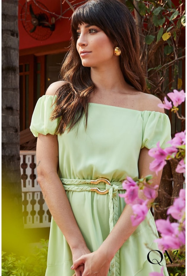 VESTIDO CHIFFON COM CINTO TRANÇADO VERDE - LUZIA FAZZOLLI VESTIDO CHIFFON COM CINTO TRANÇADO VERDE - LUZIA FAZZOLLI