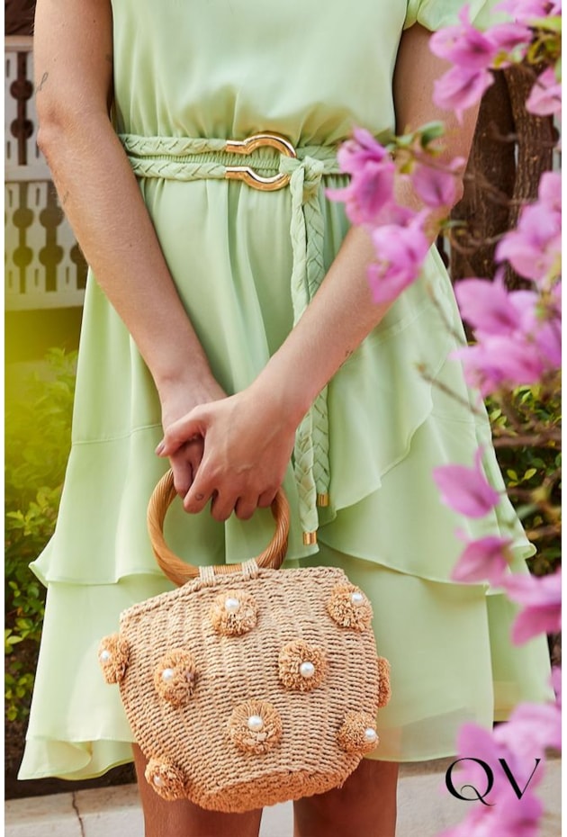 VESTIDO CHIFFON COM CINTO TRANÇADO VERDE - LUZIA FAZZOLLI VESTIDO CHIFFON COM CINTO TRANÇADO VERDE - LUZIA FAZZOLLI