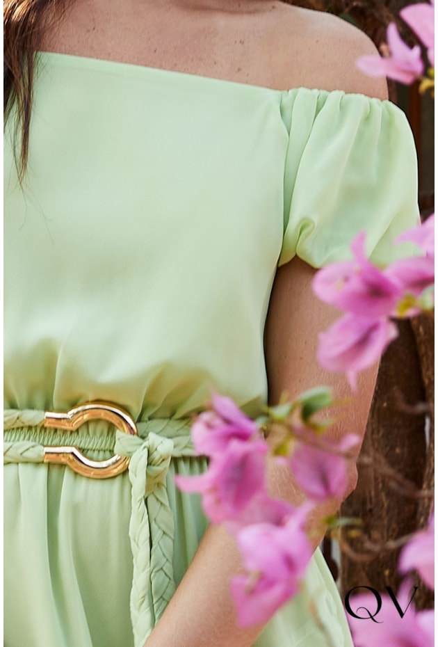 VESTIDO CHIFFON COM CINTO TRANÇADO VERDE - LUZIA FAZZOLLI VESTIDO CHIFFON COM CINTO TRANÇADO VERDE - LUZIA FAZZOLLI