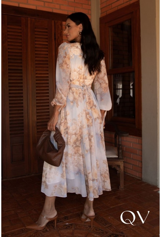 VESTIDO CHIFFON EM TOQUE DE SEDA FLORAL - JANY PIM