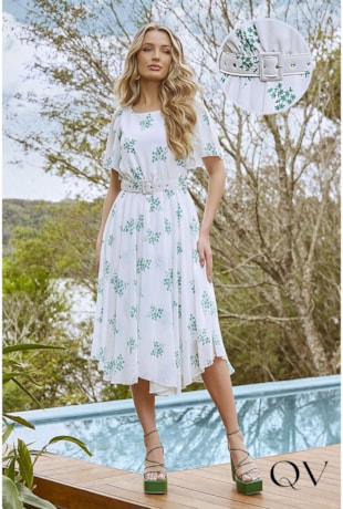 VESTIDO CHIFFON ESTAMPA EXCLUSIVA VERDE - JANY PIM