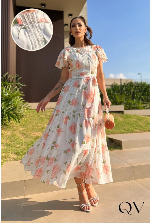 Tecido Roupas Com Estampa Floral Vestido Chiffon Estampado Luzia