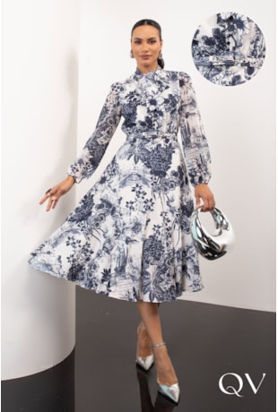 VESTIDO CHIFFON FLORAL AZUL - JANY PIM