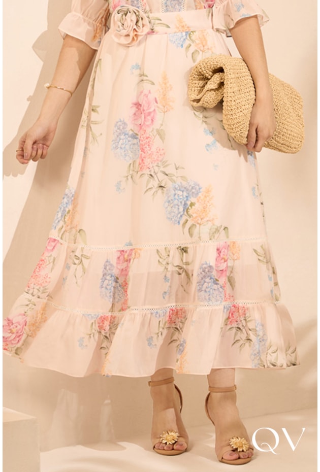VESTIDO CHIFFON FLORAL EM CREME - JANY PIM
