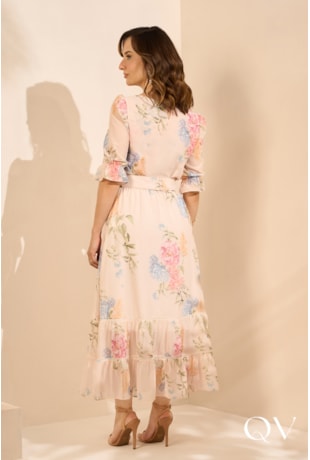 VESTIDO CHIFFON FLORAL EM CREME - JANY PIM