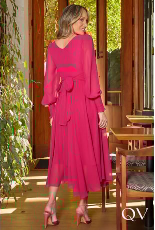 VESTIDO CHIFFON GODÊ COM PALA PINK - JANY PIM