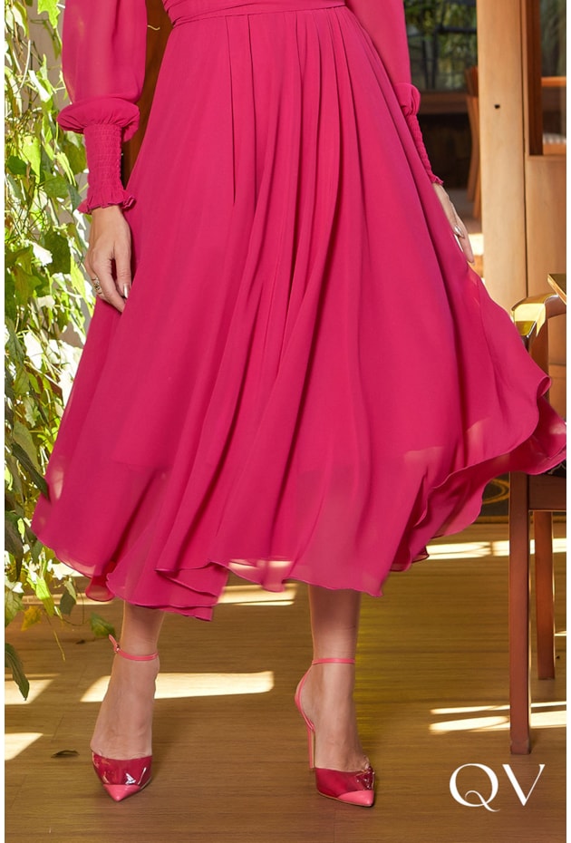 VESTIDO CHIFFON GODÊ COM PALA PINK - JANY PIM VESTIDO CHIFFON GODÊ COM PALA PINK - JANY PIM