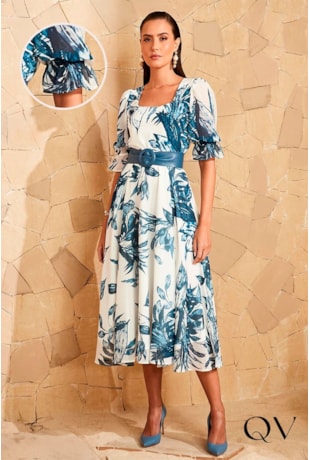 VESTIDO CHIFFON GODÊ ESTAMPADO - JANY PIM