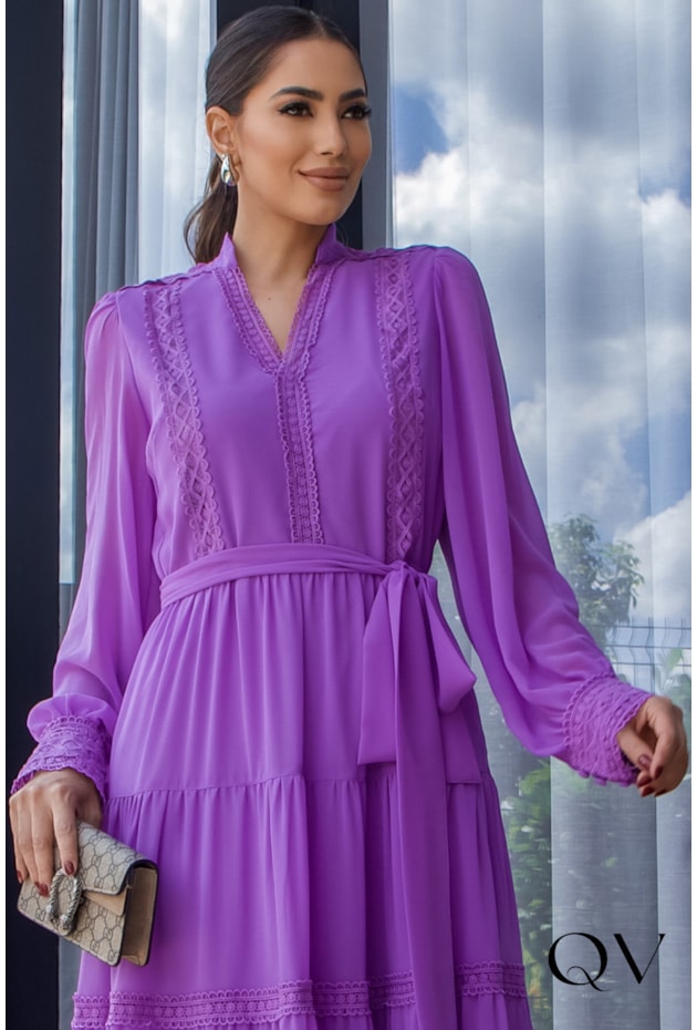 VESTIDO CHIFFON MIDI ROXO - LUZIA FAZZOLLI