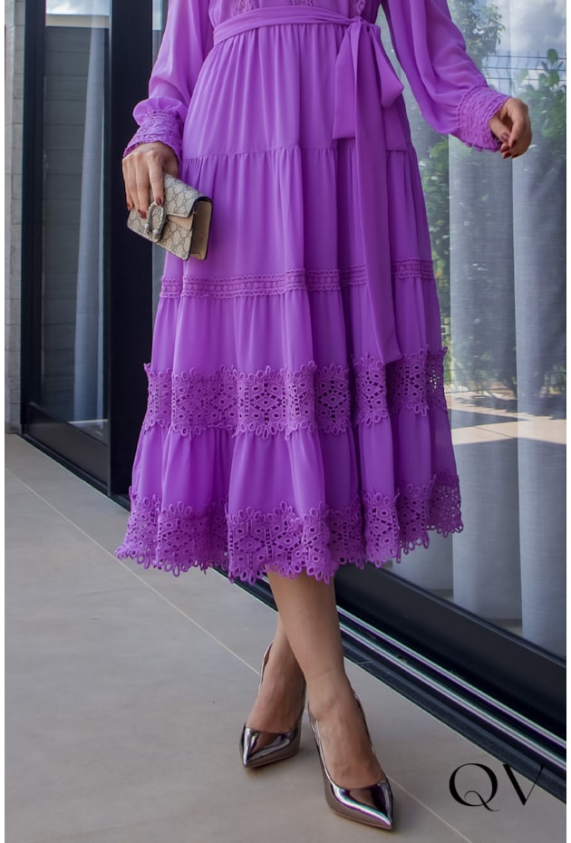 VESTIDO CHIFFON MIDI ROXO - LUZIA FAZZOLLI