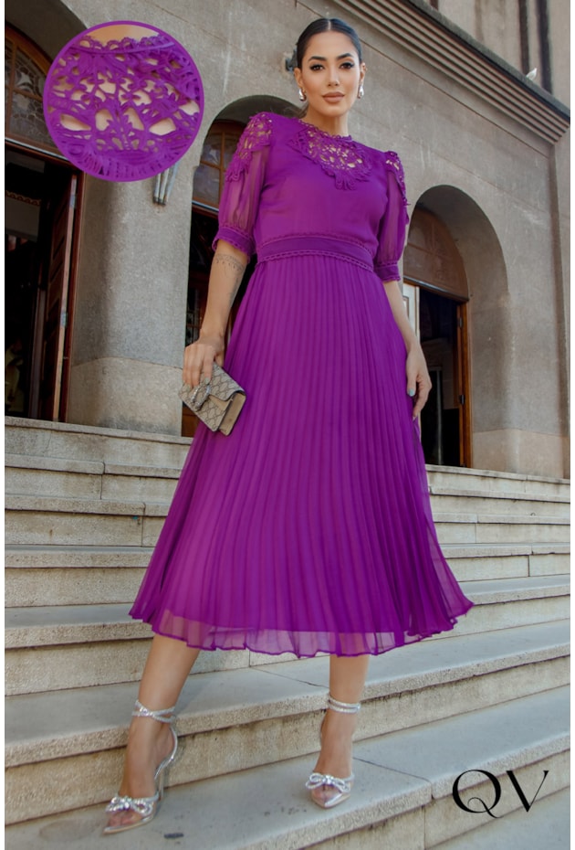 Midi Chiffon Vestido Chiffon Plissado Vestido Chiffon Plissado