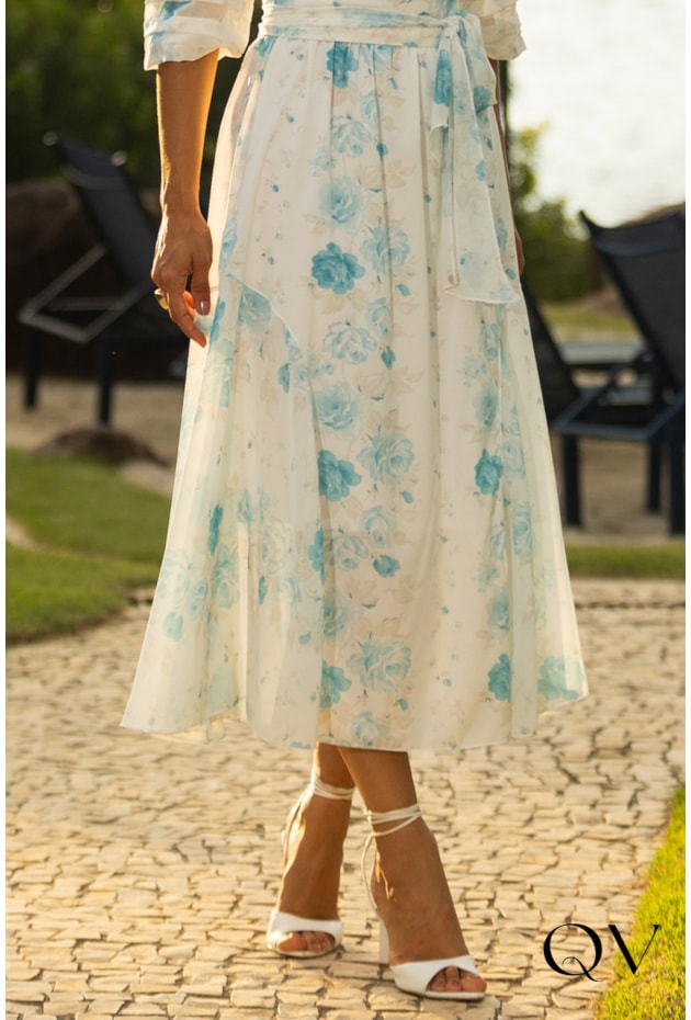 Chiffon Vestido De Seda Estampado Longo Moda Evangelica Vestido