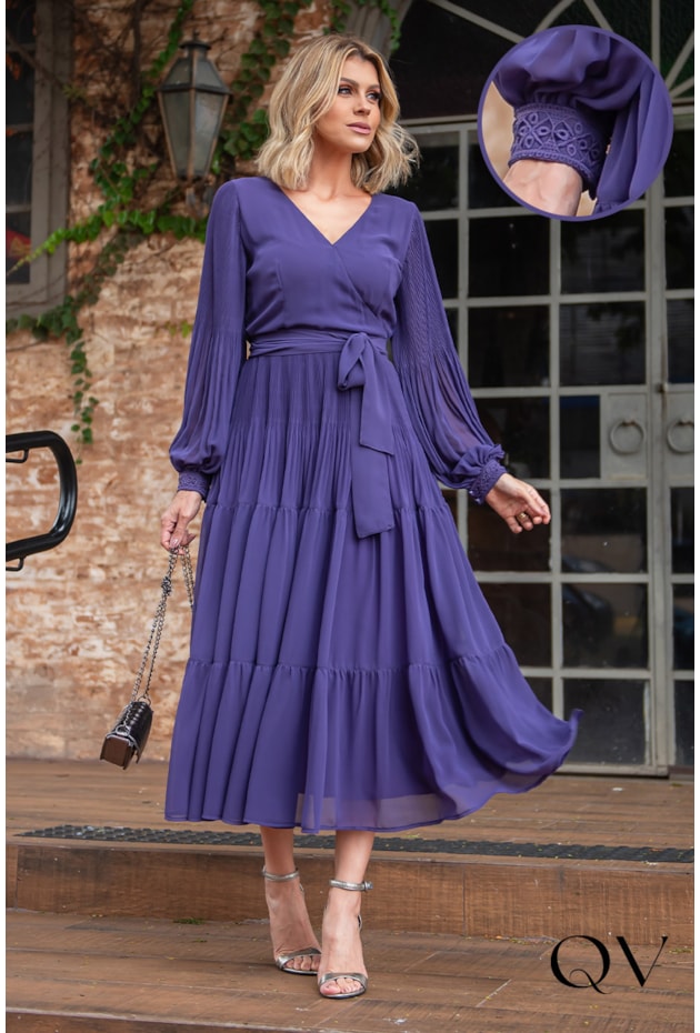 Vestido Chiffon Toque De Seda Roxo Luzia Fazzolli QVestido Moda