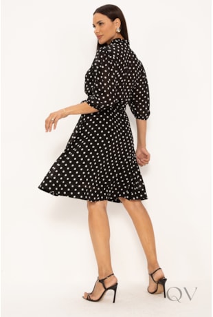 VESTIDO CLÁSSICO ACINTURADO EM CHIFFON P&B - LEKAZIS