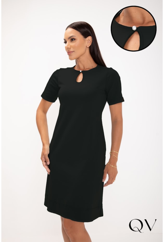 VESTIDO CLÁSSICO EM MALHA PONTO ROMA PRETO - LEKAZIS