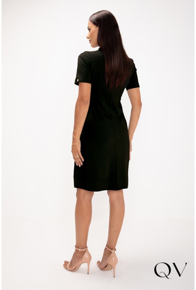 VESTIDO CLÁSSICO EM MALHA PONTO ROMA PRETO - LEKAZIS