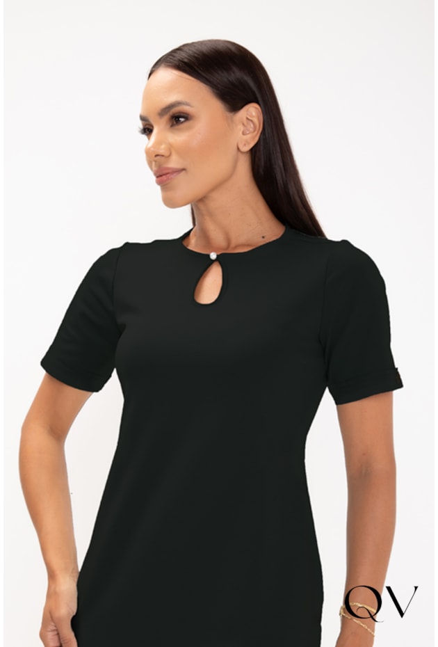 VESTIDO CLÁSSICO EM MALHA PONTO ROMA PRETO - LEKAZIS