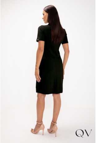 VESTIDO CLÁSSICO EM MALHA PONTO ROMA PRETO - LEKAZIS