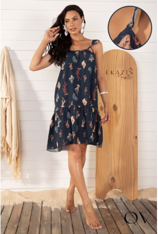 VESTIDO COM ALÇAS ESTAMPADO MARINHO - LEKAZIS