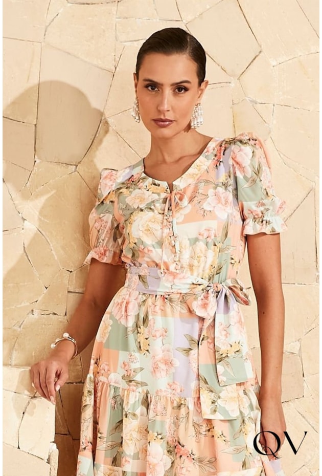 VESTIDO COM AMARRAÇÃO FLORAL - JANY PIM