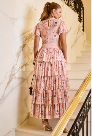 VESTIDO COM BABADOS EM TULE ESTAMPADO - LUZIA FAZZOLLI