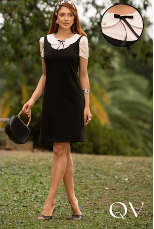 VESTIDO COM BLUSA EM NEOCREPE E SEDA PRETO - JANY PIM
