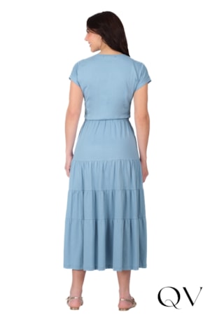 VESTIDO COM BOLSO FRONTAL EM MALHA DE ALGODÃO AZUL - HAPUK
