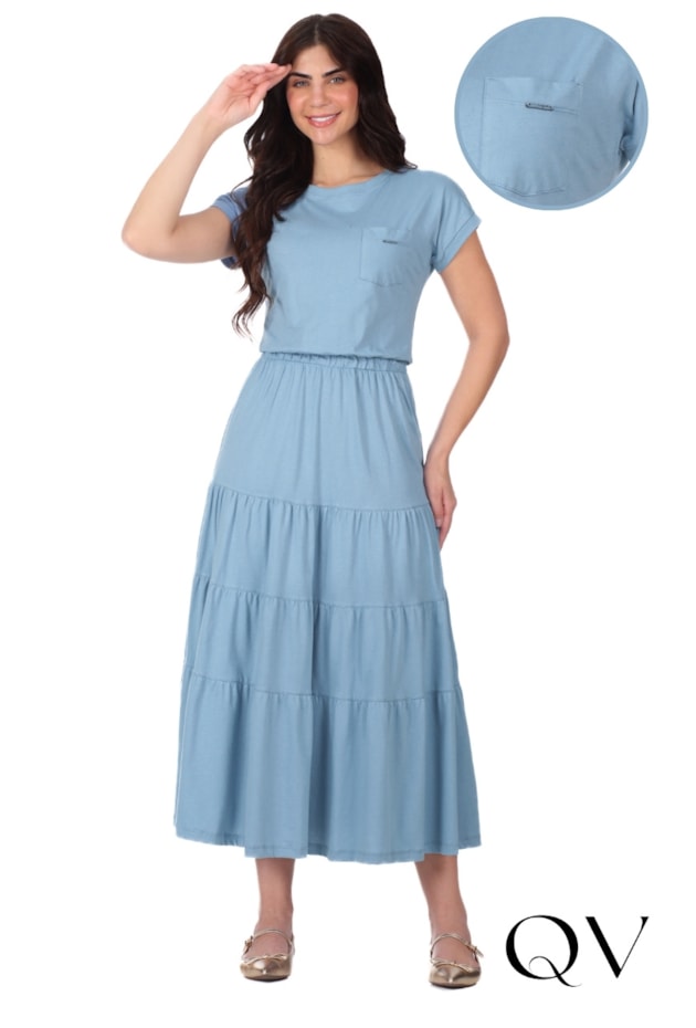 VESTIDO COM BOLSO FRONTAL EM MALHA DE ALGODÃO AZUL - HAPUK