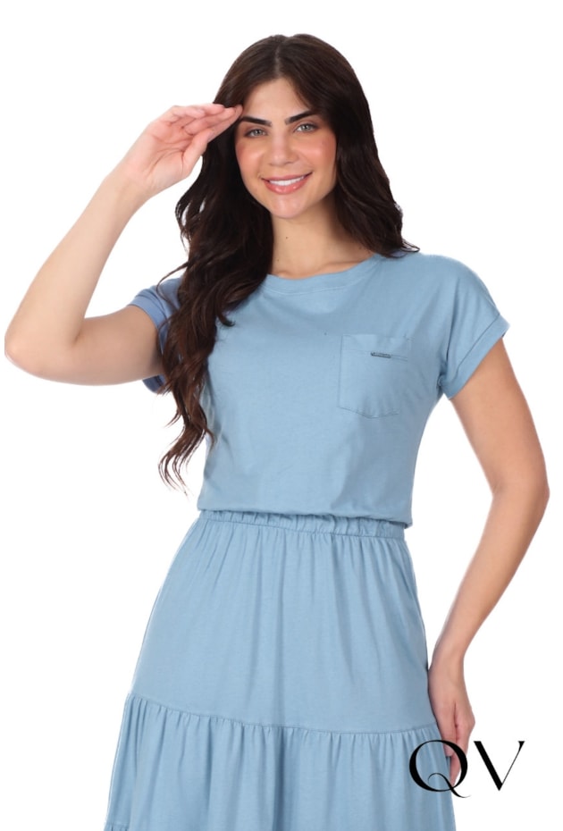 VESTIDO COM BOLSO FRONTAL EM MALHA DE ALGODÃO AZUL - HAPUK