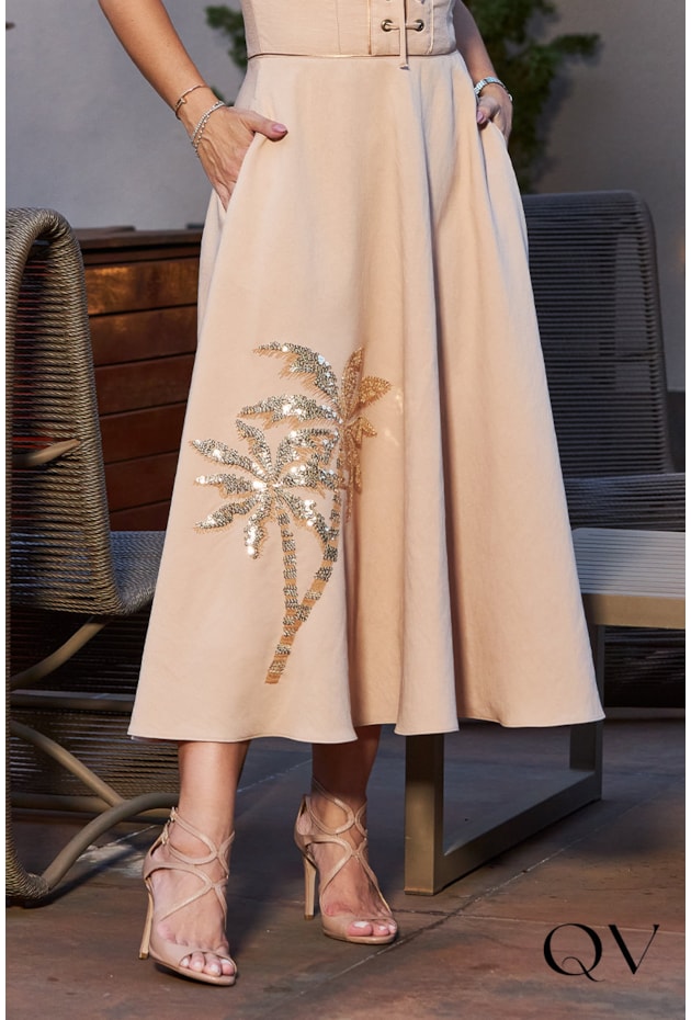 VESTIDO COM BORDADO PAETÊ BEGE - LUZIA FAZZOLLI