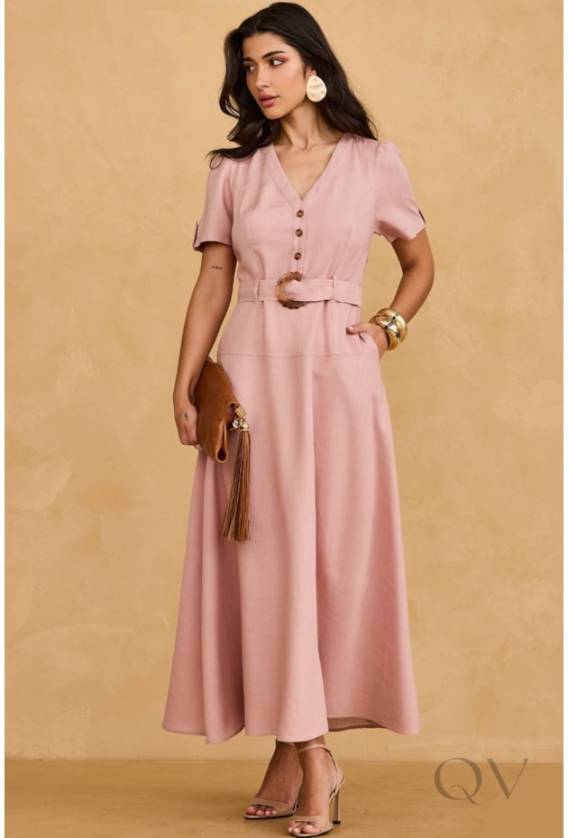 VESTIDO COM BOTÕES EM VISCOSE NUDE - ARTSY
