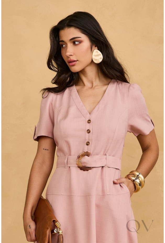 VESTIDO COM BOTÕES EM VISCOSE NUDE - ARTSY