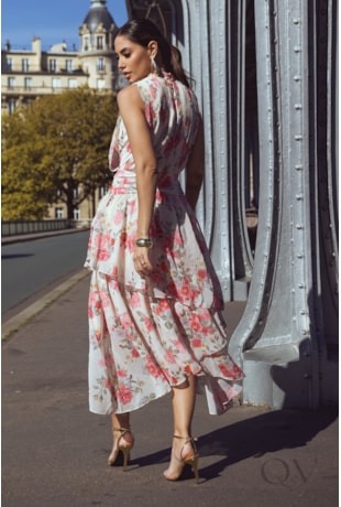 VESTIDO COM CAMADAS EM CHIFFON FLORAL - LUZIA FAZZOLLI