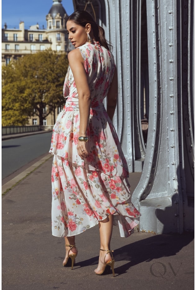 VESTIDO COM CAMADAS EM CHIFFON FLORAL - LUZIA FAZZOLLI