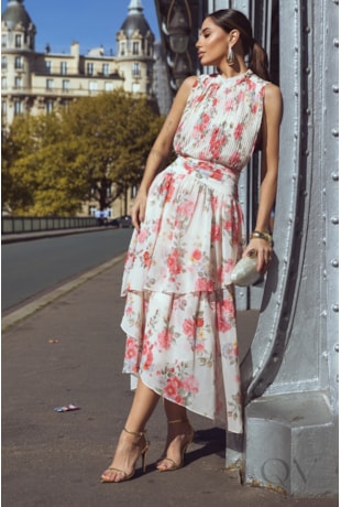 VESTIDO COM CAMADAS EM CHIFFON FLORAL - LUZIA FAZZOLLI