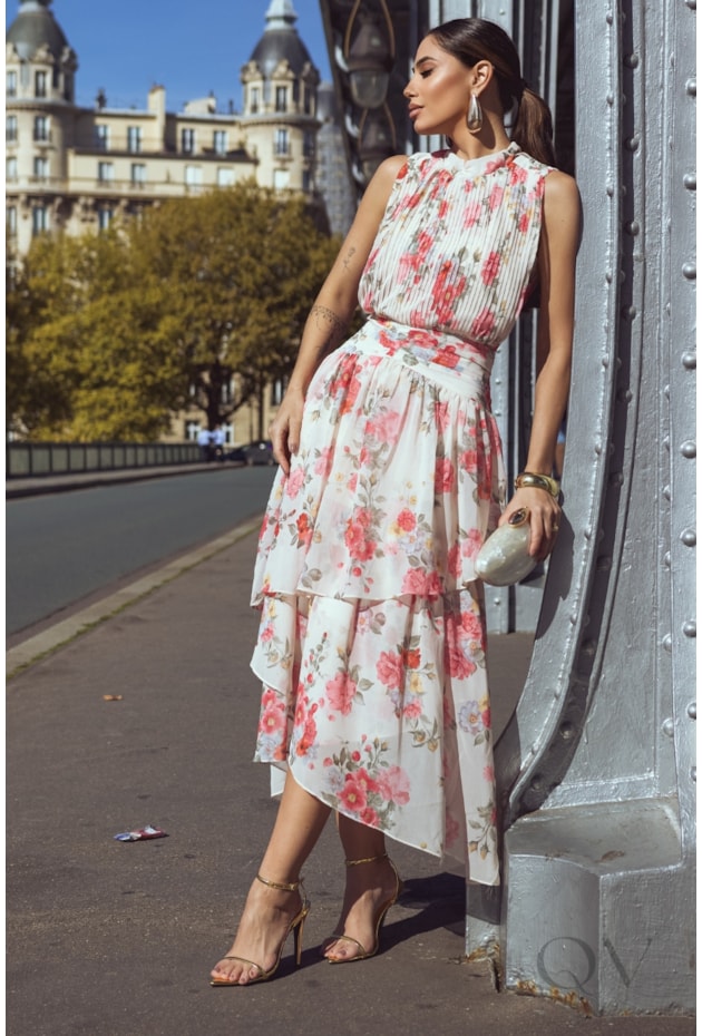 VESTIDO COM CAMADAS EM CHIFFON FLORAL - LUZIA FAZZOLLI