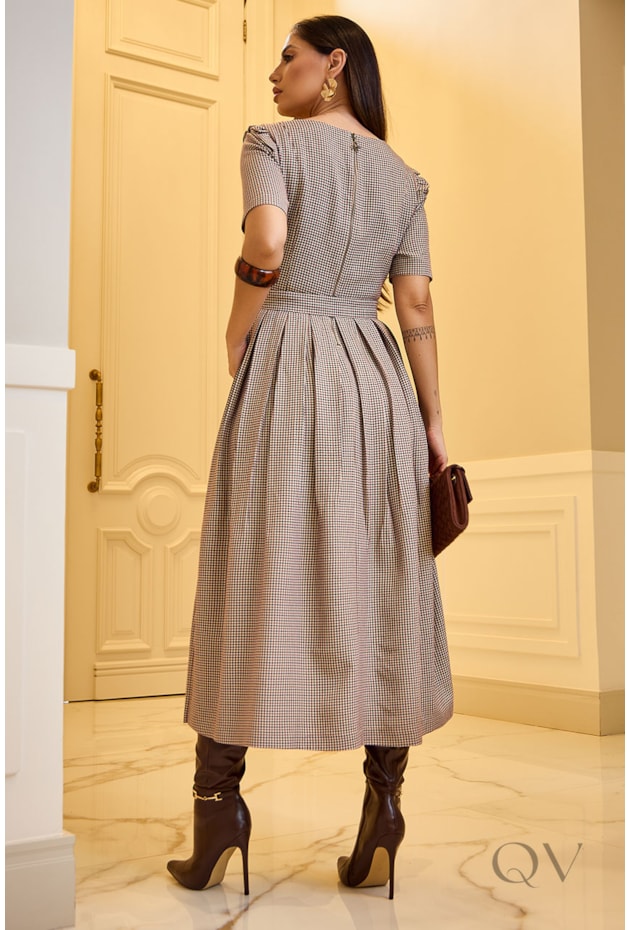 VESTIDO COM CINTO EM ALFAIATARIA XADREZ - LUZIA FAZZOLLI