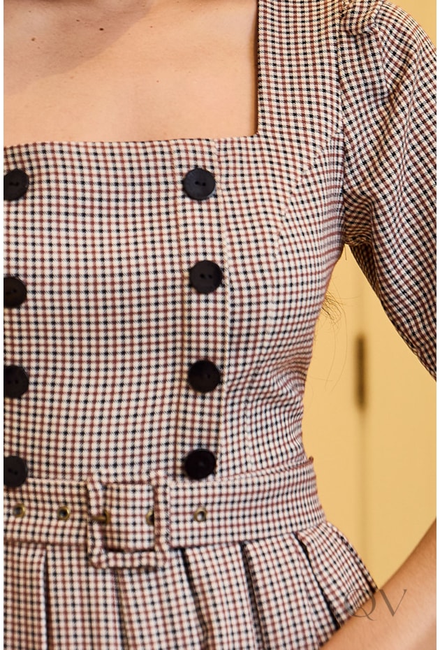 VESTIDO COM CINTO EM ALFAIATARIA XADREZ - LUZIA FAZZOLLI