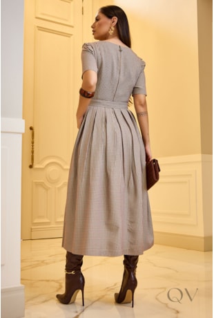 VESTIDO COM CINTO EM ALFAIATARIA XADREZ - LUZIA FAZZOLLI