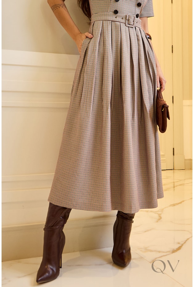 VESTIDO COM CINTO EM ALFAIATARIA XADREZ - LUZIA FAZZOLLI