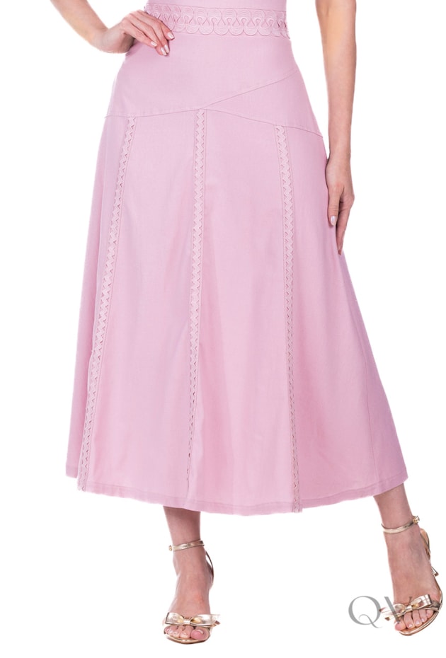 VESTIDO COM DETALHE GUIPIR EM TECIDO PLANO DE VISCOLINHO ROSA - HAPUK