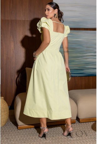 VESTIDO COM DETALHE PREGAS EM SARJA VERDE LIMA - LUZIA FAZZOLLI