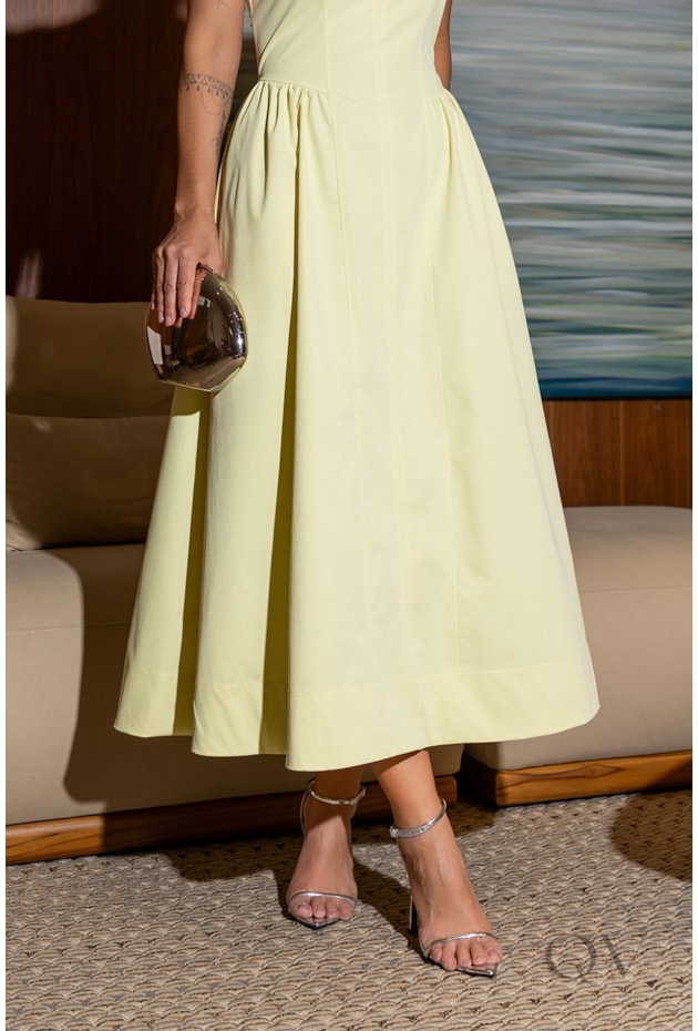 VESTIDO COM DETALHE PREGAS EM SARJA VERDE LIMA - LUZIA FAZZOLLI